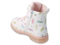 Wygodne białe botki dziewczęce Befado z bocznym suwakiem i ozdobnym nadrukiem Candy