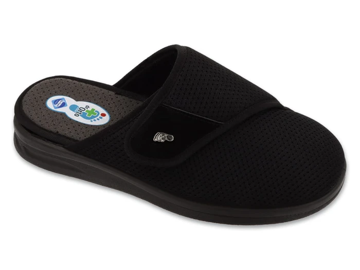 Klapki ortopedyczne damskie Dr Orto czarne – wygodne kapcie zdrowotne na rzep