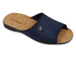 Kapcie męskie granatowe Inblu – wygodne klapki domowe z korkową wkładką