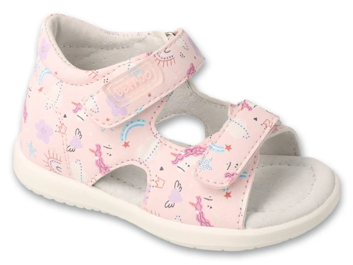 różowe sandały dziewczęce Befado z motywem jednorożców