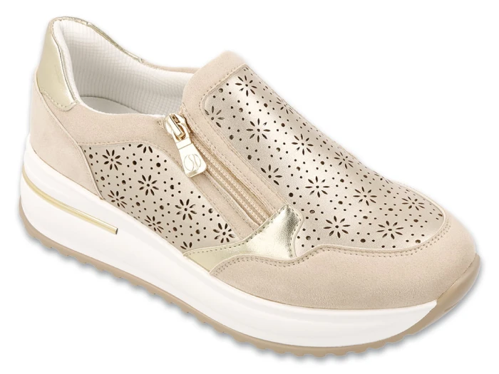 Wygodne buty damskie sportowe beżowo złote