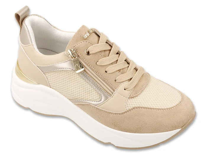 Sneakersy damskie beżowe z zamkiem bocznym