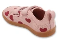 Różowe buty dziecięce Barefoot Sport Befado – widok z góry, dwa rzepy i skórzana wkładka.