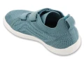 Błękitne buty barefoot dla dzieci Befado Sport – widok od tyłu, lekka dzianinowa cholewka.