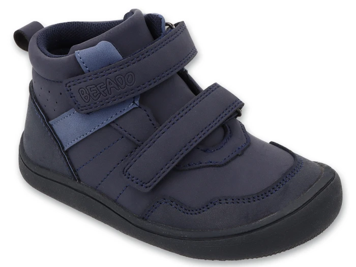Chłopięce buty Barefoot Befado ze skórzaną wkładką – granatowe buty przejściowe na rzepy